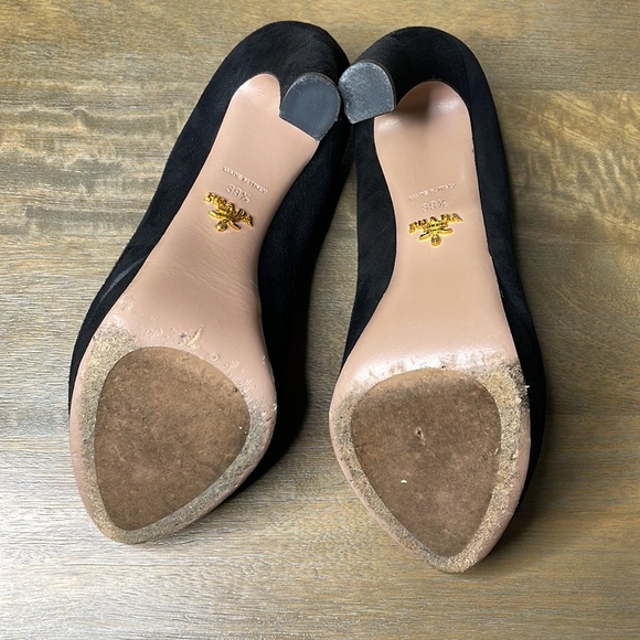 PRADA Black Suede Open Peep Toe Platform High Heel Pumps - Picture 11 of 16